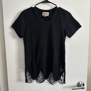 Anthropologie Pepin Women's Size Extra Small Black Distressed Cage Tee Shirt